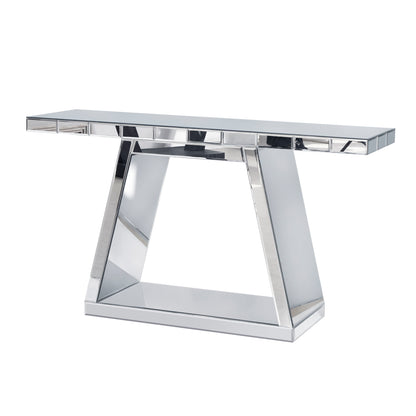 Modern Luxe Full Body Mirror Entryway Table With Trapezoid Base, 360ÔøΩÔøΩÔøΩÔøΩÔøΩÔøΩÔøΩÔøΩÔøΩÔøΩÔøΩÔøΩÔøΩÔøΩÔøΩÔøΩÔøΩÔøΩÔøΩÔøΩÔøΩÔøΩÔøΩÔøΩÔøΩÔøΩÔøΩÔøΩÔøΩÔøΩÔøΩÔøΩÔøΩ Reflective Console, Scratch Resistant, Open Storage - Silver