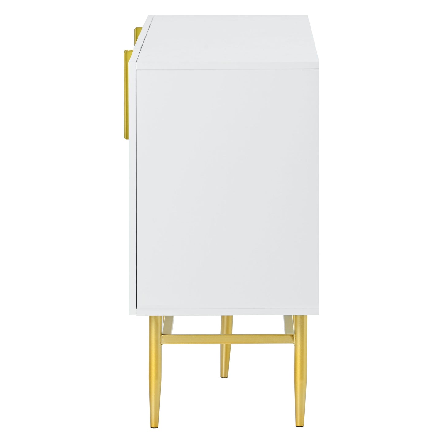 Modern Elegant 4 Door Sideboard Gold Metal Handle Buffet Cabinet For Dining Room, Living Room, Bedroom, Hallway - White