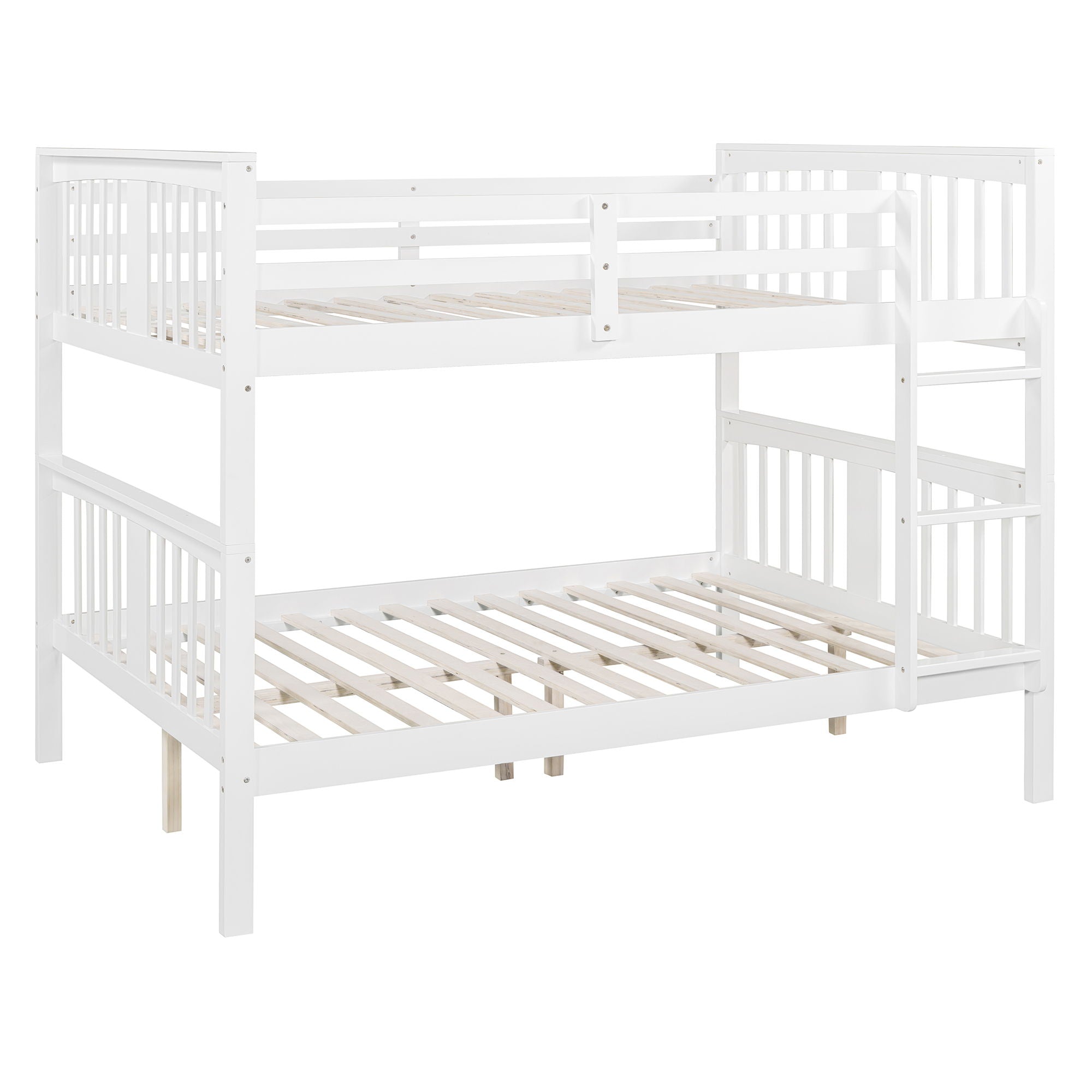 Full Over Full Bunk Bed With Ladder For Bedroom - White