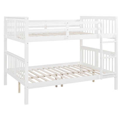 Full Over Full Bunk Bed With Ladder For Bedroom - White