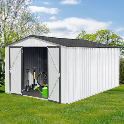 10'x12' Garden Sheds Outdoor Storage Sheds - White / Gray