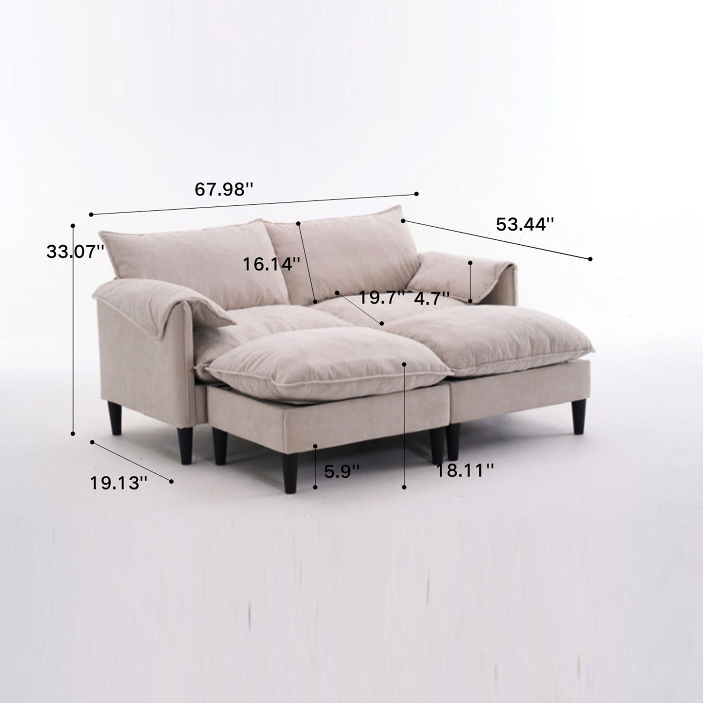 Convertible Combination Sofa, Sofa U Shaped, Sofa With Footstools With Storage Sofa For Living Room, Living Room 2 Seater Combination Sofa - Beige