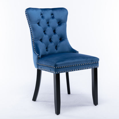 Nikki - Modern, High-End Tufted Solid Wood Contemporary Velvet Upholstered Dining Chair With Wood Legs Nailhead Trim (Set of 2) - Blue