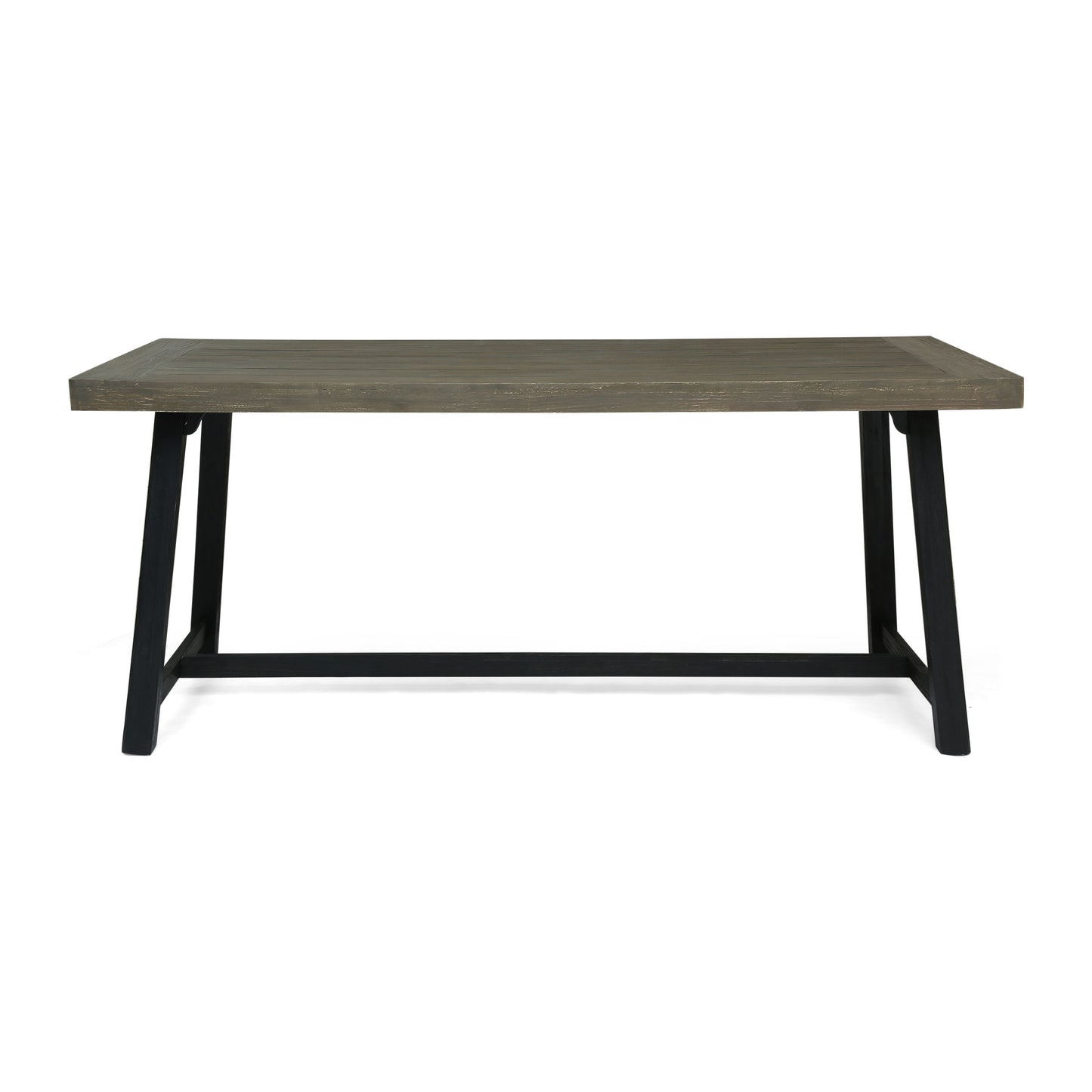 Modern Outdoor Dining Set 7 Pieces With Acacia Wood Table And Iron Chairs - Gray / Black