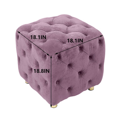 Modern Velvet Upholstered Ottoman, Exquisite Small End Table, Soft Foot Stool, Dressing Makeup Chair, Comfortable Seat For Living Room, Bedroom, Entrance - Purple