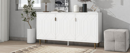 Modern TV Stand With 3 Doors And Adjustable Shelves For Living Room, Fits TVs Up To 70" - White