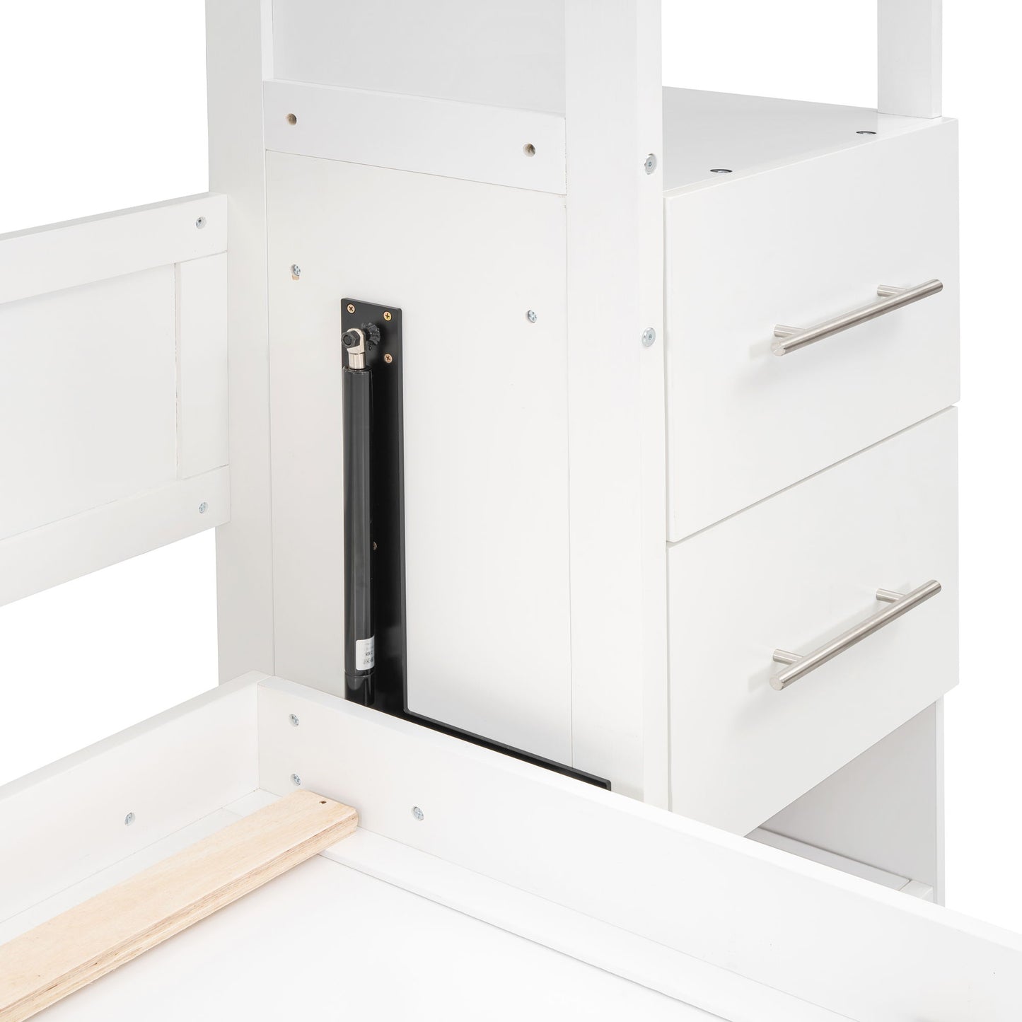 Queen Size Murphy Wall Bed With Shelves, Drawers And LED Lights - White