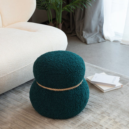 Snowman Stool With Lamb Wool Cushion And Solid Wood Frame - Dark Green