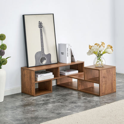 Modern 2 Piece Cube TV Stand With Open Storage, L Shaped Design - Walnut