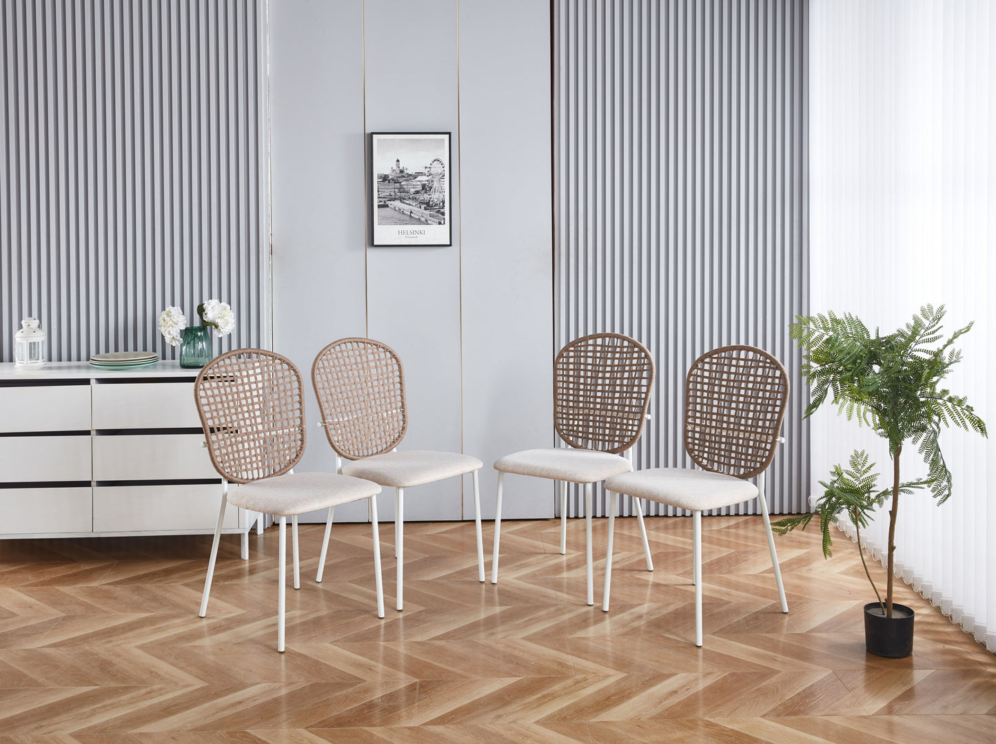 Sennit Chair, Dining Chair, Coffee Chair (Set of 4) - Beige