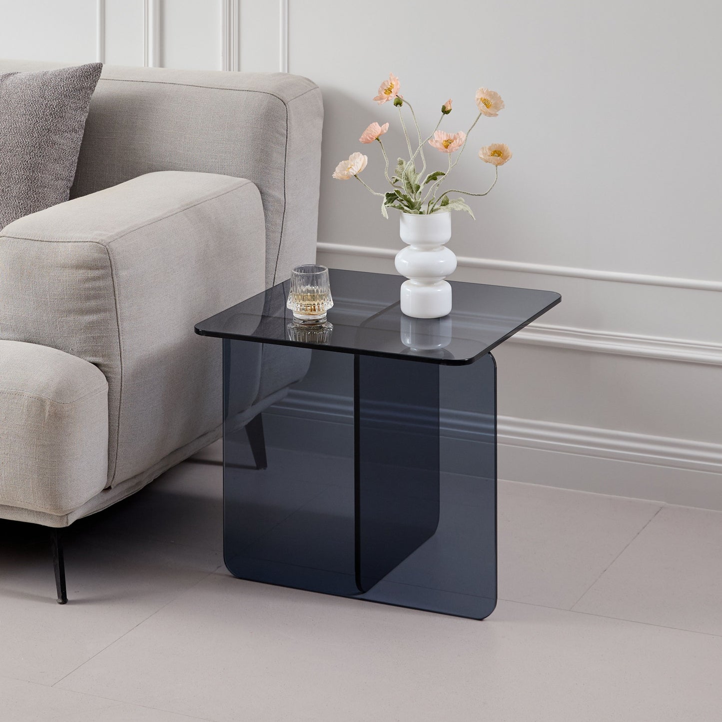 Tempered Glass Side Table, Multi Purpose Night Stand, Durable Transparent End Table - Smoke Gray