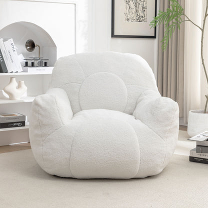 Comfy Bean Bag Chair With Filler, Tufted Memory Foam Sofa Teddy Fabric, Fluffy And Cozy Seating For Dorm, Apartment, Or Living Room - White
