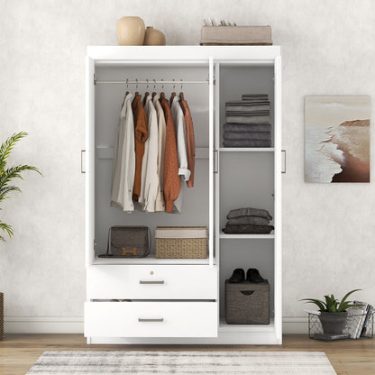 3 Door Wardrobe With 2 Drawers - White