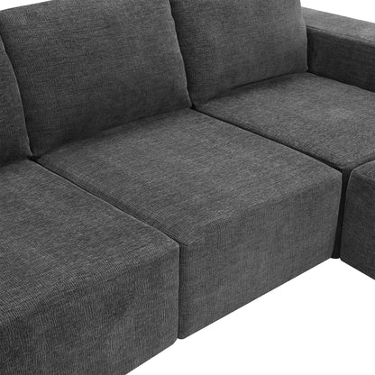 Modular U Shaped Sectional With Ottomans, Luxury Cloud Floor Couch With Deep Seat Fully Compressed Upholstered Sofa - Dark Gray