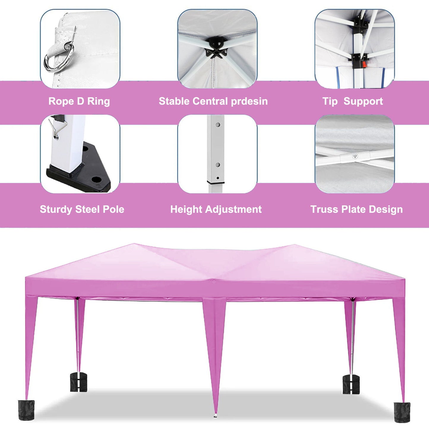 10'X20' Folding Canopy With 6 Removable Sidewalls Outdoor Event Shelter UPF 50+ Gazebo Portable Tents For Parties Beach Camping Wedding Ez Pop Up Canopy - Pink