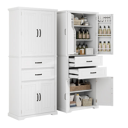 Elegant Multi Functional Storage Cabinet With Slide Rail Drawers, Adjustable Shelves - White