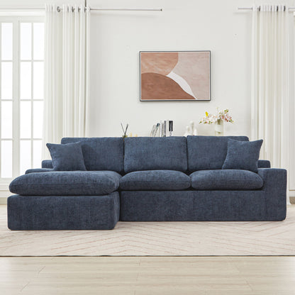 Cloud Sectional Sofa Upholstered Sofa Couch With Double-Layer Cushion And Side Pockets - Blue