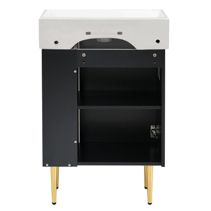 Bathroom Vanity, Combo Cabinet, Bathroom Storage Cabinet, Single Ceramic Sink, Right Side Storage - Black