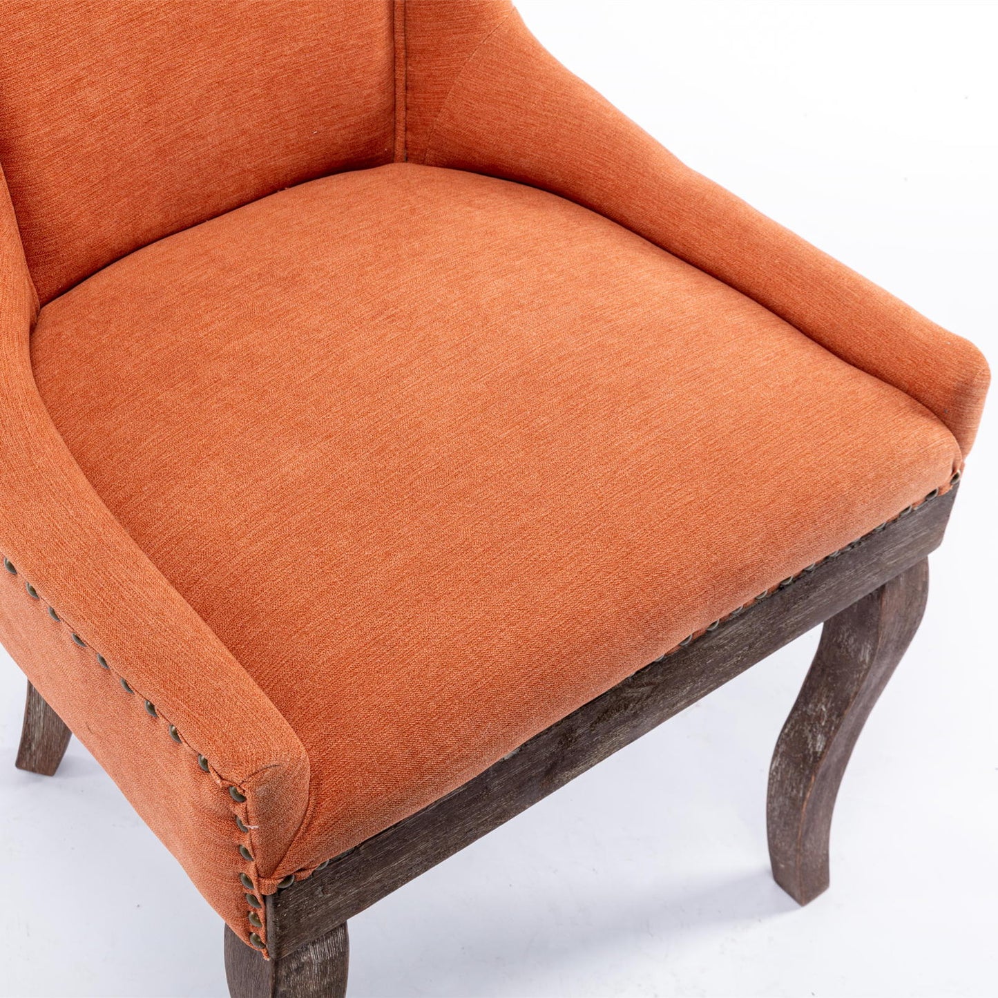 Ultra Side Dining Chair,Thickened Fabric Chairs With Neutrally Toned Solid Wood Legs, Bronze Nail Head (Set of 2) - Orange