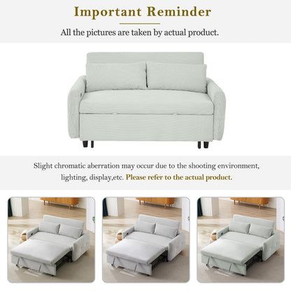 Pull Out Sofa Bed Convertible Couch 2 Seat Loveseat Sofa Modern Sleeper Sofa With 2 Throw Pillows And USB Ports For Living Room - Light Gray Green