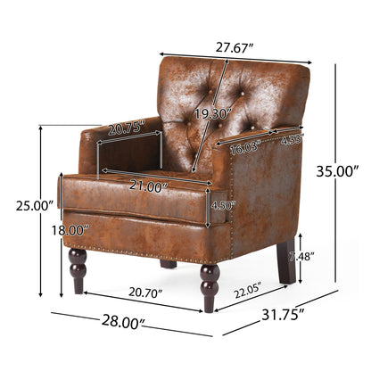 Vitality - Club Chair With Button Tufted Diamond Stitching And Turned Legs - Brown