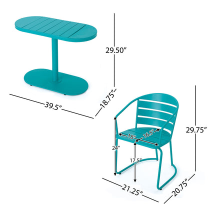 3 Piece Elegant Outdoor Bistro Set With 2 Chairs And Oval Table - Teal