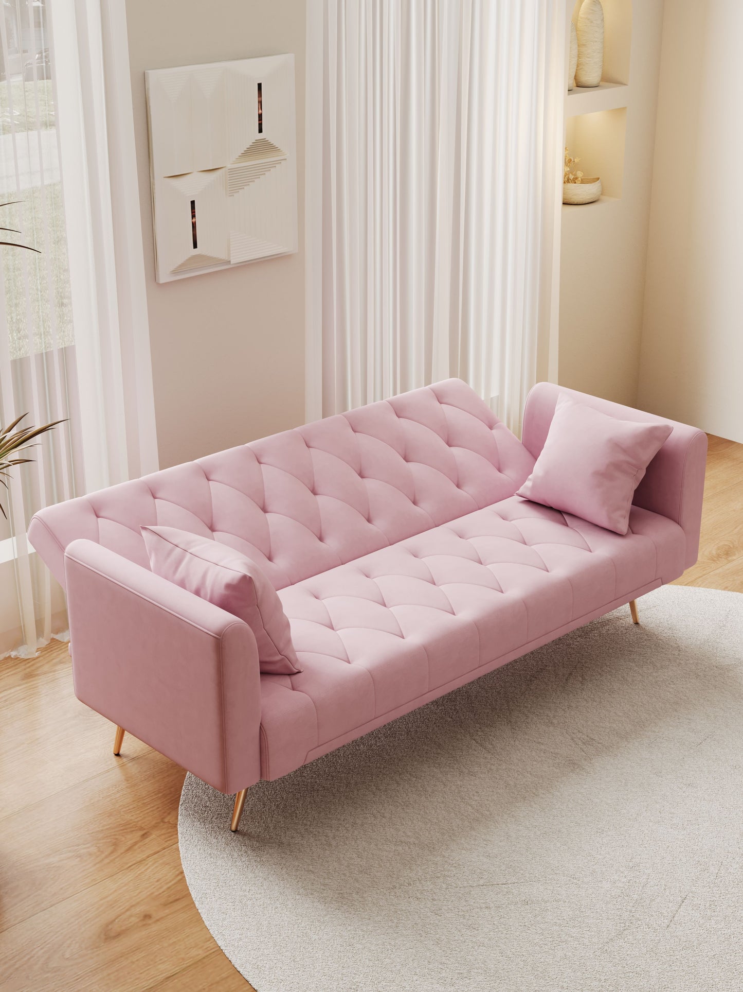 Convertible Double Folding Living Room Sofa Bed - Pink