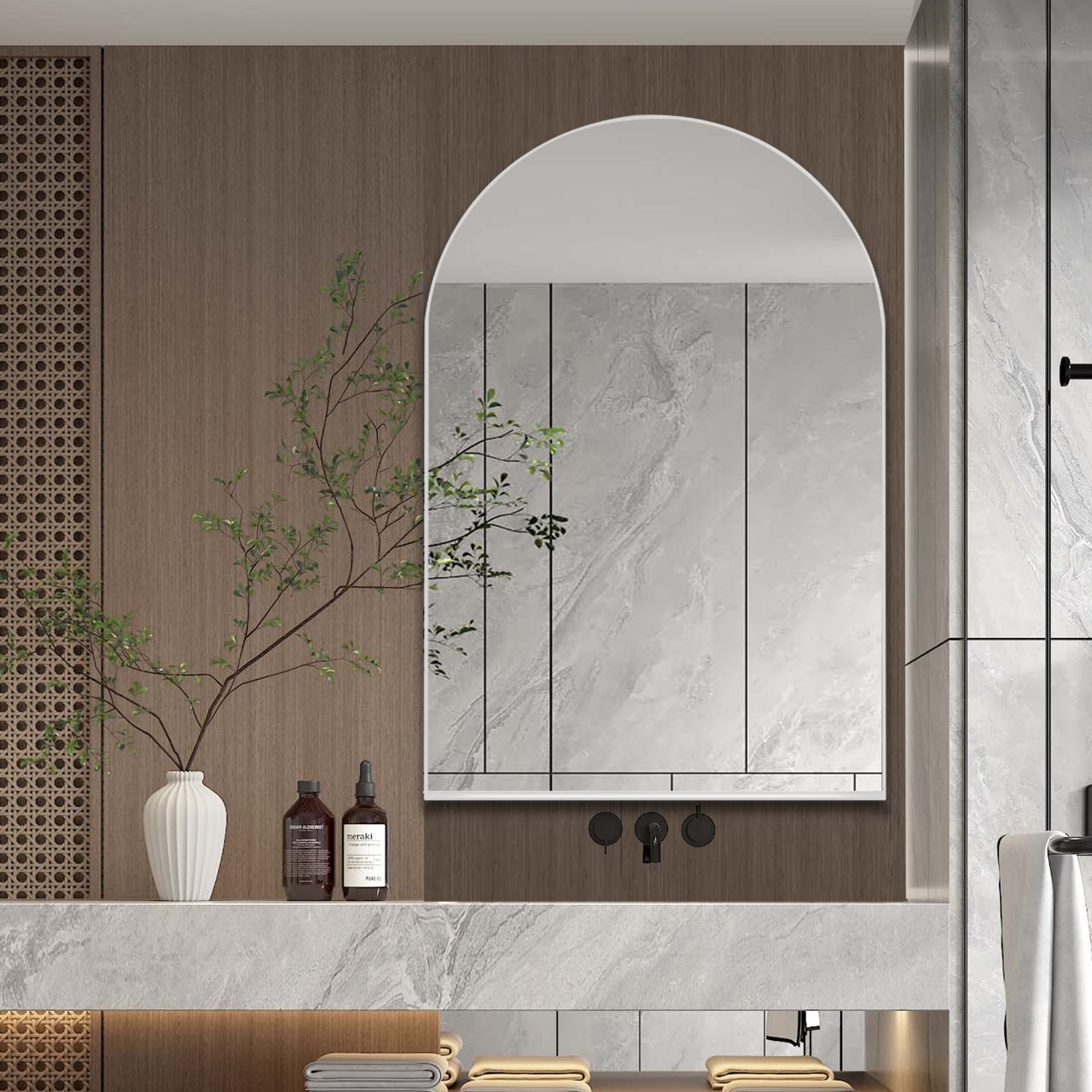 Arched Recessed Medicine Cabinet, Metal Framed Bathroom Wall Cabinet With Mirror And Adjustable Shelves, Wall Mirror With Storage For Bathroom - White