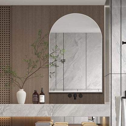Arched Recessed Medicine Cabinet, Metal Framed Bathroom Wall Cabinet With Mirror And Adjustable Shelves, Wall Mirror With Storage For Bathroom - White