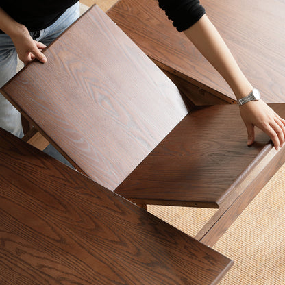 Round Corner Diagonal Leg Telescopic Table, For 6 - 8 People To Meet Dining Table - Walnut