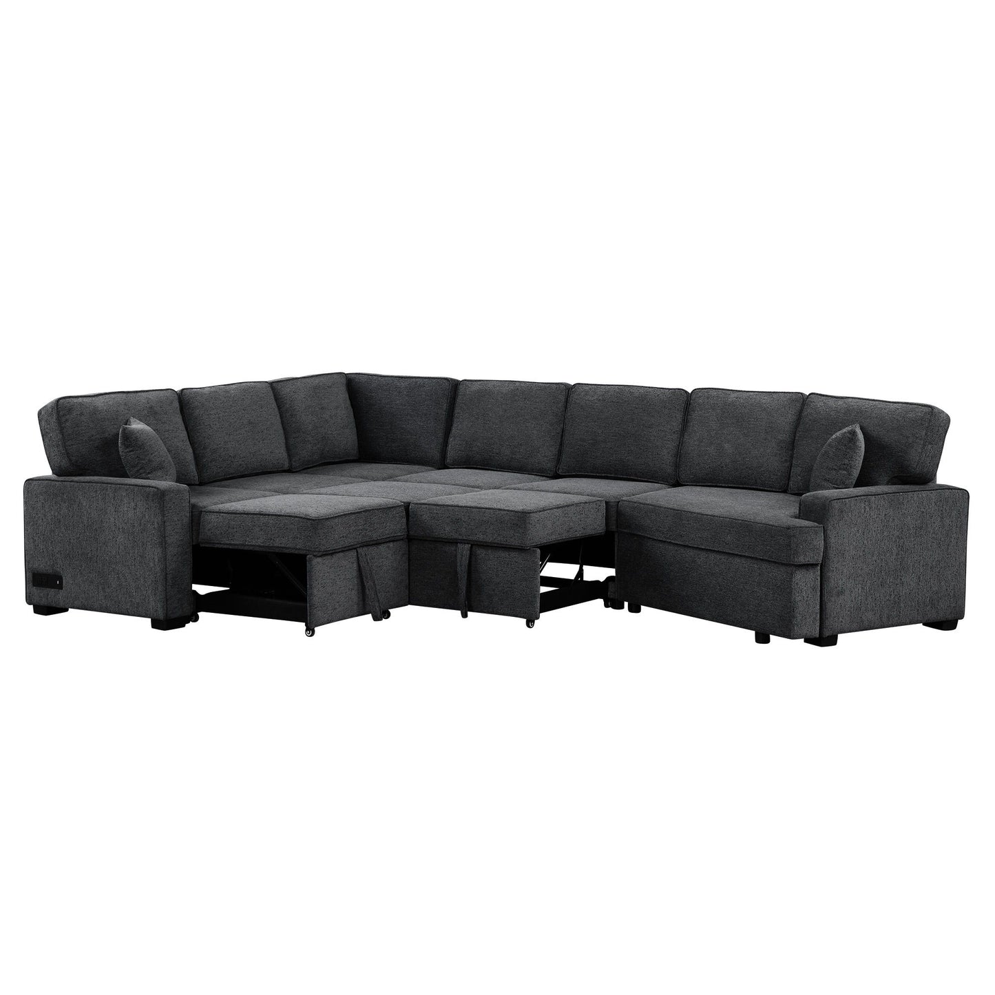 L-Shaped Sofa Sectional Sofa Couch Pull-Out Sofa Bed With Charging Devices And Cup Holders For Living Room - Blue Black