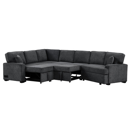 L-Shaped Sofa Sectional Sofa Couch Pull-Out Sofa Bed With Charging Devices And Cup Holders For Living Room - Blue Black