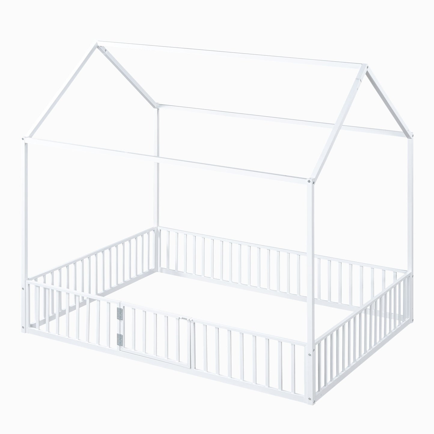 House Bed With Fence And Door - White