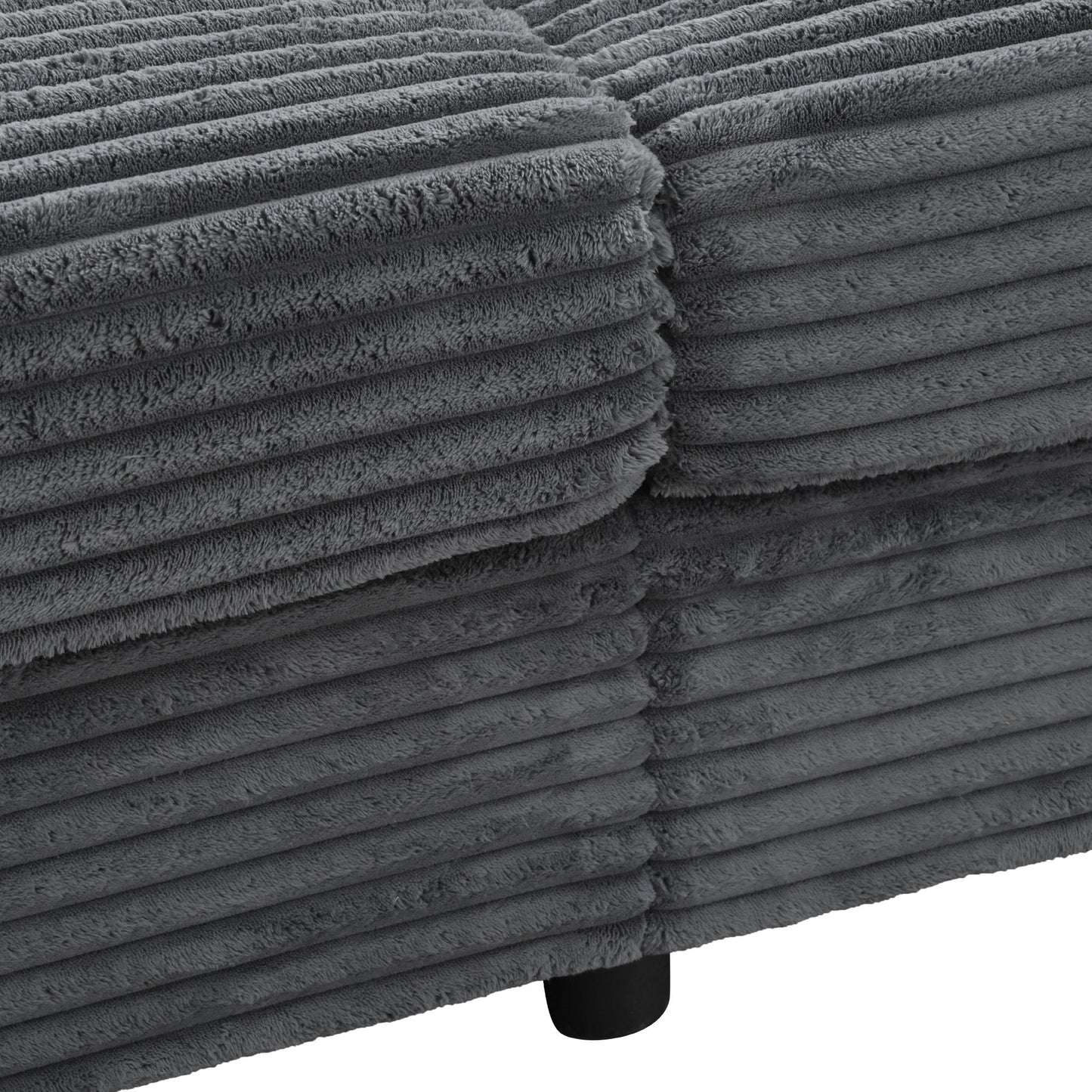 Oversized Loveseat Chaise Lounge Sectional Sofa Bed Corduroy Sleeper Sofa With 2 USB Ports, 2 Cup Holders And 2 Throw Pillows For Living Room And Bedroom - Dark Gray