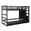 Twin Over Twin Bunk Bed With Trundle And Staircase - Espresso