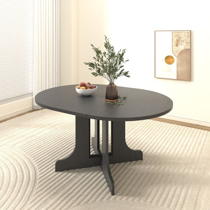 Dining Table For Farmhouse Kitchen Expandable Oval Table Top With Removable Leaf Trestle X Shaped Base - Black