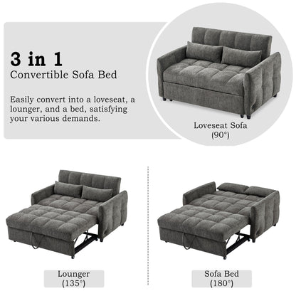 Loveseat Sofa Pull Out Sofa Bed Tufted Sleeper Sofa With An Adjustable Backrest, 3 USB Ports And 2 Lumbar Pillows For Living Room - Gray