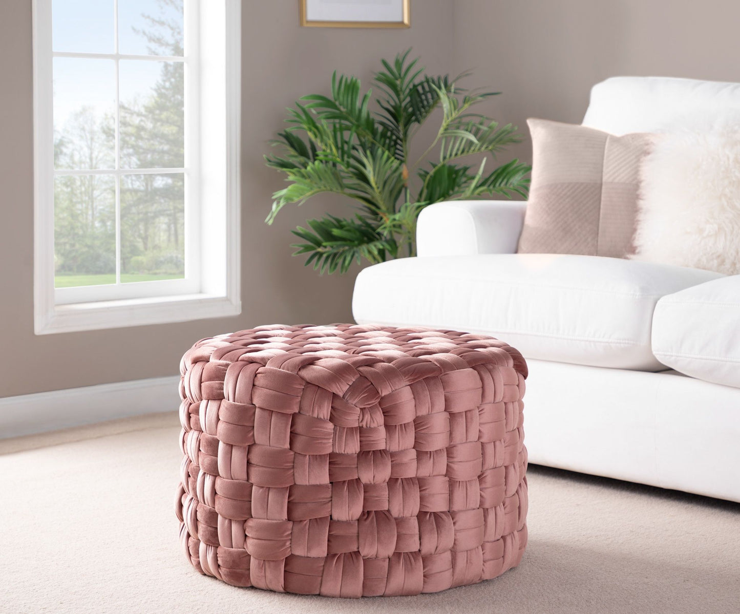 Braided - Round Ottoman - Blush Pink