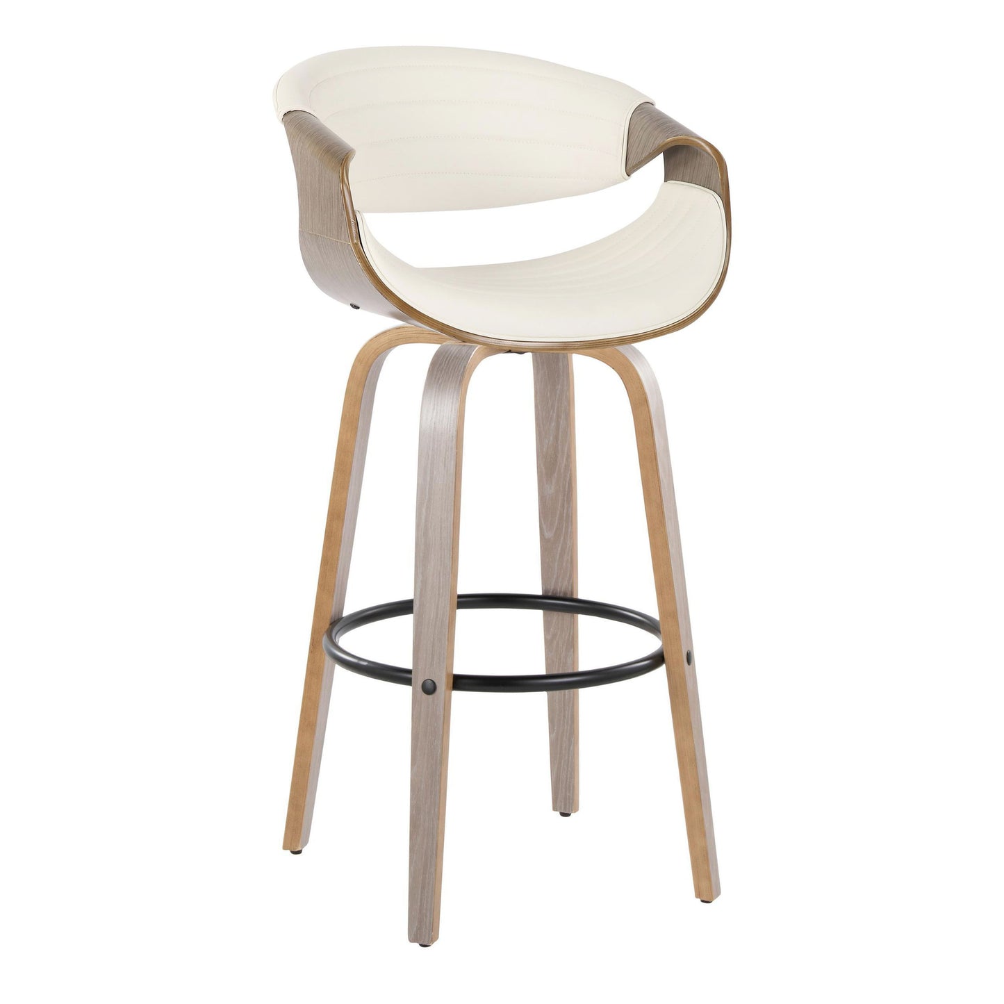Symphony - Mid-Century Modern Fixed Height Barstool With Swivel With Round Footrest (Set of 2) - Light Gray / White