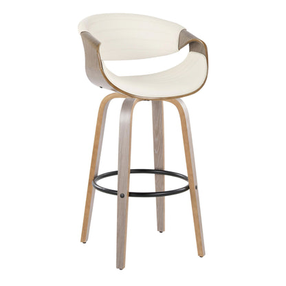 Symphony - Mid-Century Modern Fixed Height Barstool With Swivel With Round Footrest (Set of 2) - Light Gray / White