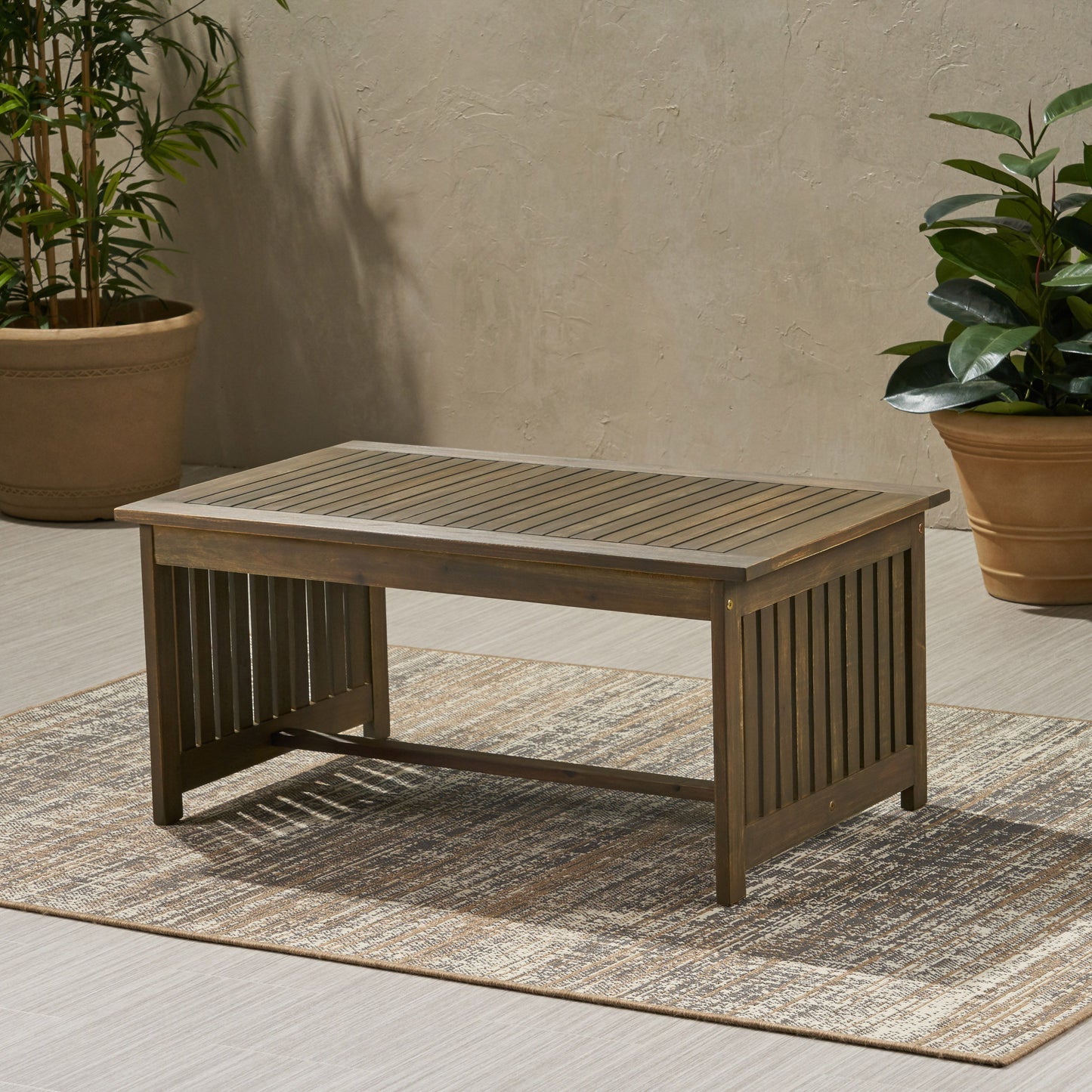 Acacia Wood Outdoor Coffee Table, Rectangular Patio Coffee Table For Outside - Gray