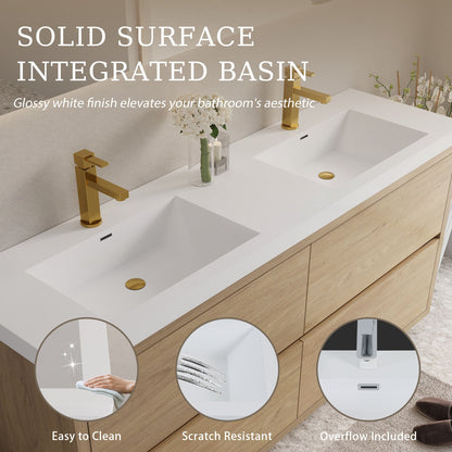 Bathin Freestanding Bathroom Vanity With Double Sinks, Bathroom Storage Vanity Cabinet With Stone Resin Countertop And Soft Close Drawers - Natural Oak