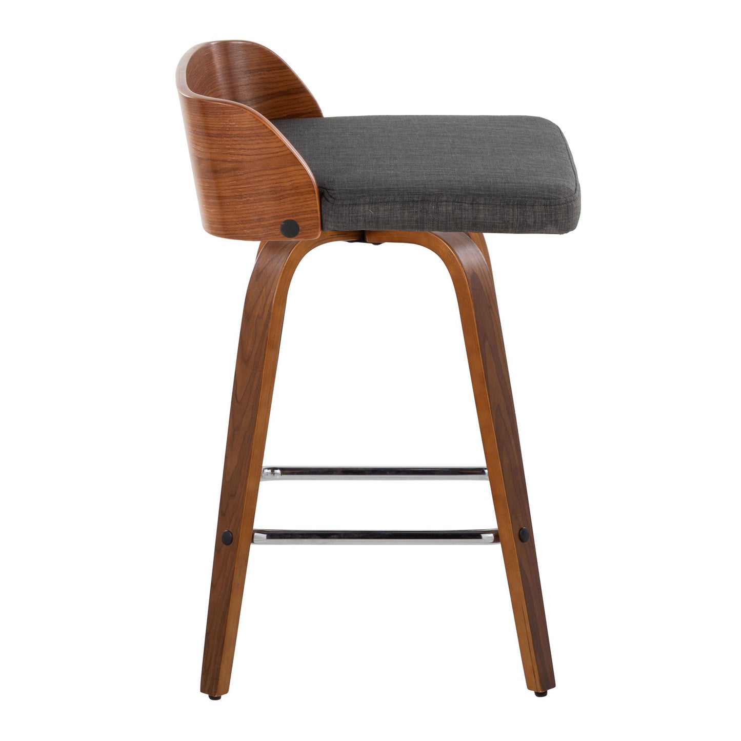 Maya - Mid-Century Modern Fixed Height Counter Stool & Swivel With Square Footrest (Set of 2) - Walnut / Charcoal