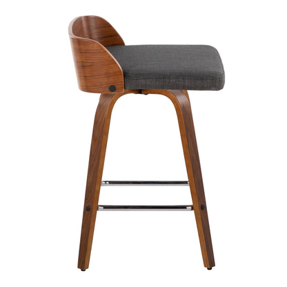 Maya - Mid-Century Modern Fixed Height Counter Stool & Swivel With Square Footrest (Set of 2) - Walnut / Charcoal