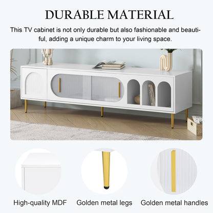Modern TV Stand For Up To 70" TV, Entertainment Center TV Media Console Table, With 3 Shelves And 2 Cabinets, TV Console Cabinet Furniture For Living Room - White
