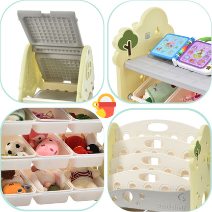 Kids Bookshelf Toy Storage Organizer With 17 Bins And 5 Bookshelves, Multi-Functional Nursery Organizer Kids Furniture Set Toy Storage Cabinet Unit With HDPE SheLF And Bins - Light Green
