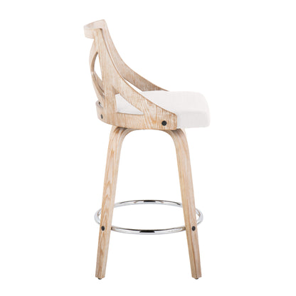 Charlotte - Farmhouse Fixed Height Counter Stool With Swivel Round Chrome Footrest (Set of 2) - White Washed / Cream