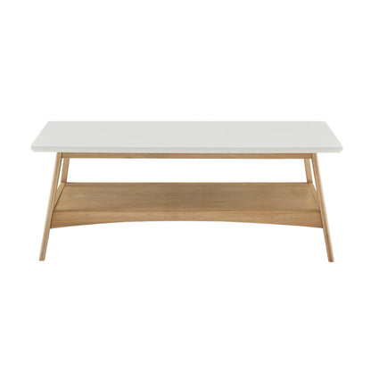 Modern Coffee Table With Extra Storage Manufactured Wood Top Solid Wood Frame - Off White / Natural