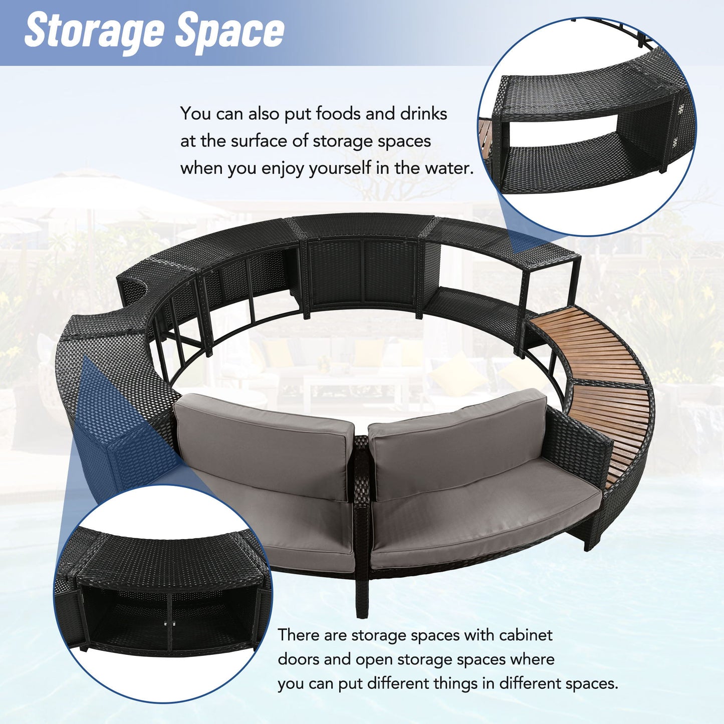 Spa Surround Spa Frame Patio Rattan Sofa Set With Storage Spaces, Mini Sofa And Comfortable Cushion For Patio, Backyard - Gray