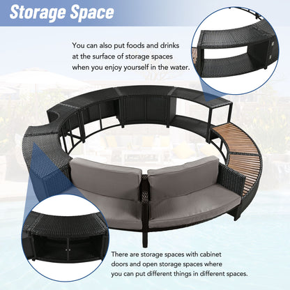 Spa Surround Spa Frame Patio Rattan Sofa Set With Storage Spaces, Mini Sofa And Comfortable Cushion For Patio, Backyard - Gray